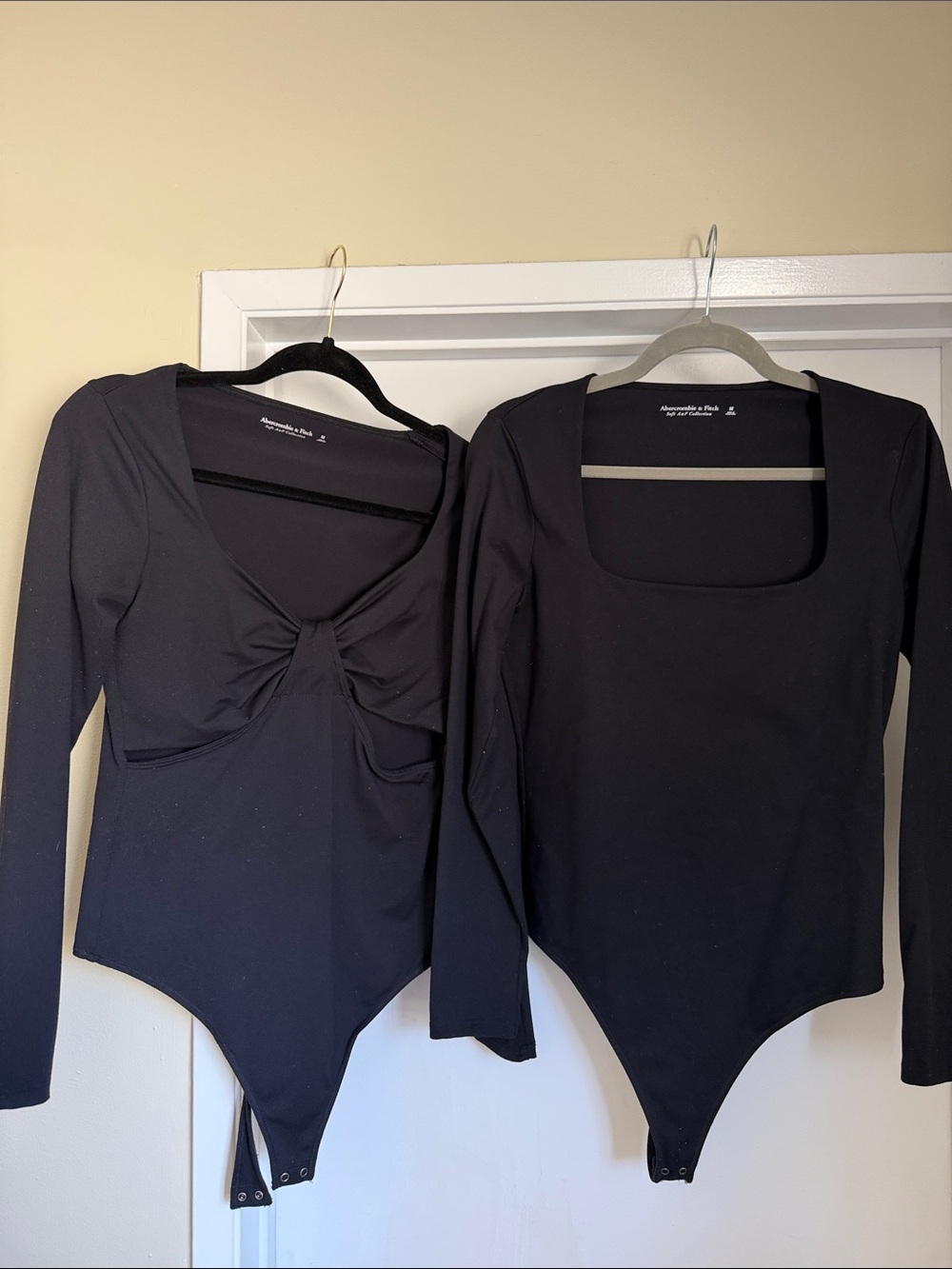 Abercrombie Black Long-Sleeve Twist & Square Neck Bodysuits